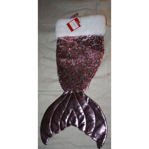 Mermaid Tail 21.5" Christmas Stocking with Reversible Sequin Pink and Silver